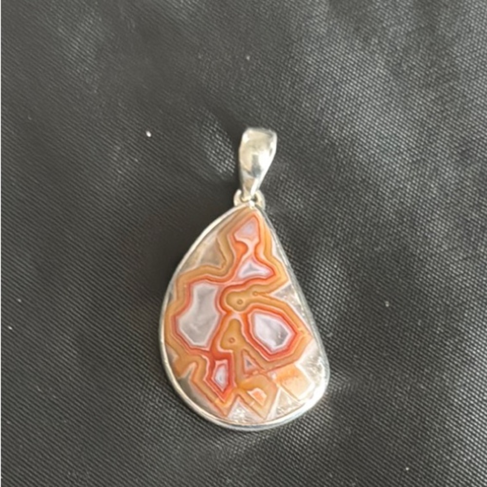 Crazy lace agate sterling silver pendant